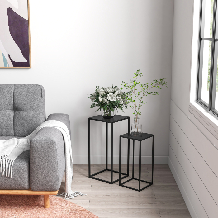  Set 2 suporturi pentru plante din otel pentru interior si exterior, 25x25x58,5 cm si 31x31x65 cm, negru [7]