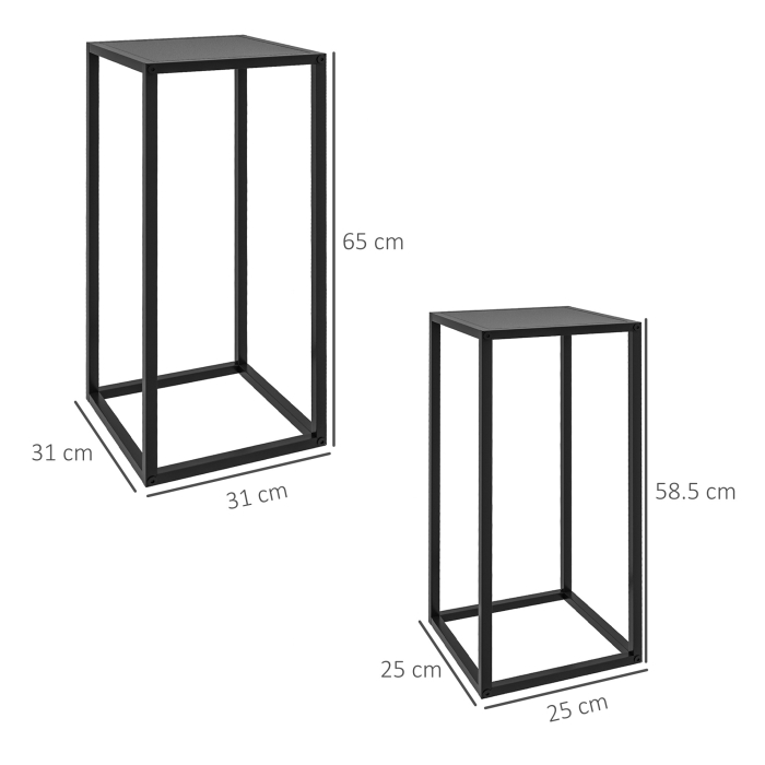  Set 2 suporturi pentru plante din otel pentru interior si exterior, 25x25x58,5 cm si 31x31x65 cm, negru [3]