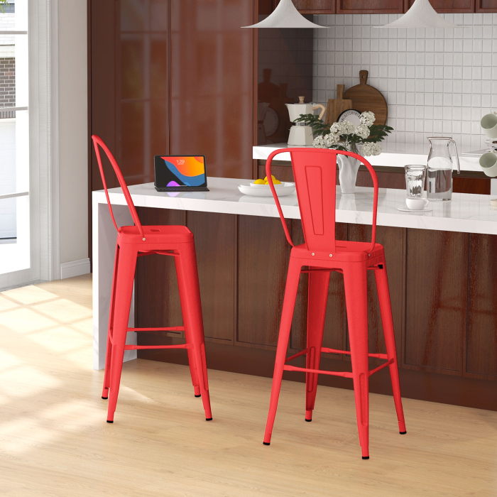 Set 2 Taburete de Bucatarie cu Spatar Detasabil si Reazem pentru Picioare, 44x49x116 cm, Rosu [2]