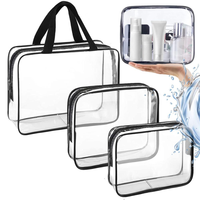 Set 3 genti organizatoare de calatorie cu fermoar, diverse dimensiuni, transparente [7]