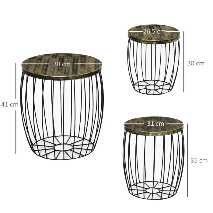  Set 3 Masute Gradina Stivuibile 38/31 cm - Negru [3]