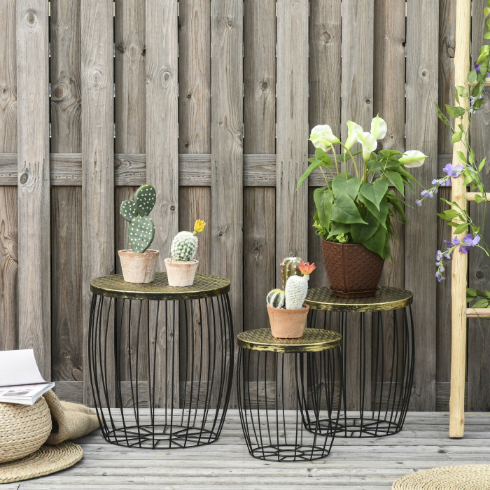  Set 3 Masute Gradina Stivuibile 38/31 cm - Negru [2]