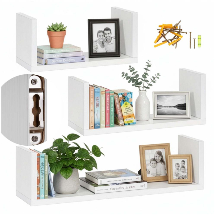 Set 3 rafturi perete mdf decorative organizare 30 45 60 cm, 15 cm adancime, design modern, alb [3]