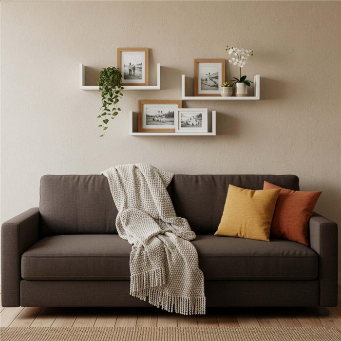 Set 3 rafturi perete mdf decorative organizare 30 45 60 cm, 15 cm adancime, design modern, alb [10]
