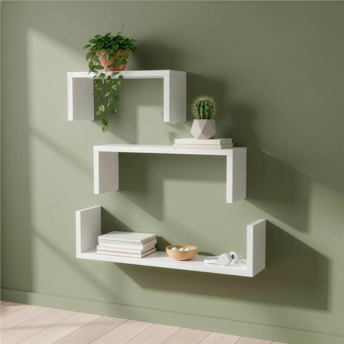 Set 3 rafturi perete mdf decorative organizare 30 45 60 cm, 15 cm adancime, design modern, alb [12]