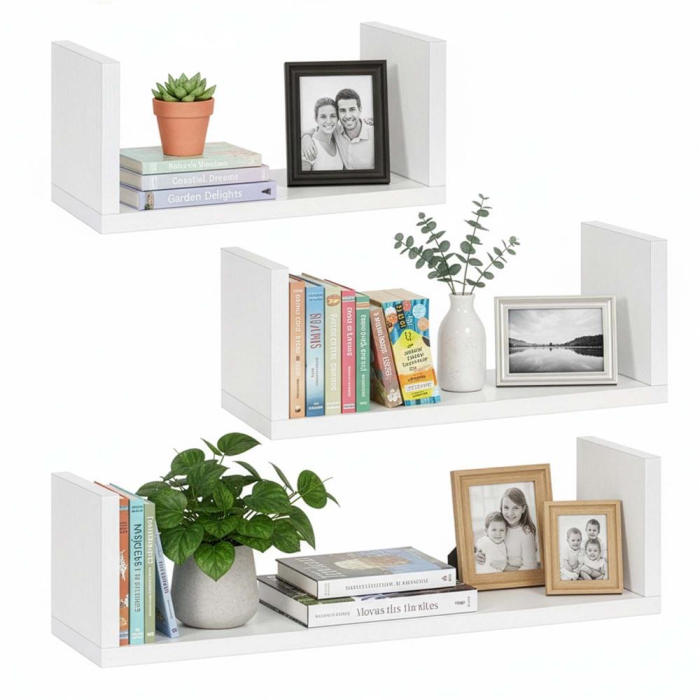 Set 3 rafturi perete mdf decorative organizare 30 45 60 cm, 15 cm adancime, design modern, alb [2]