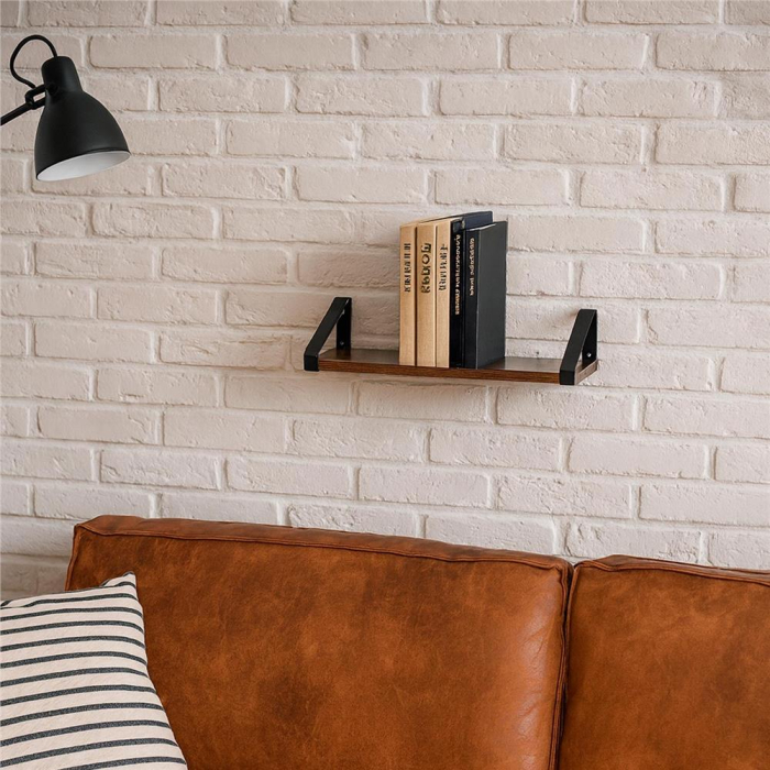 Set 3 rafturi de perete din metal si MDF, 30-35-40x12 cm, negru si maro [10]