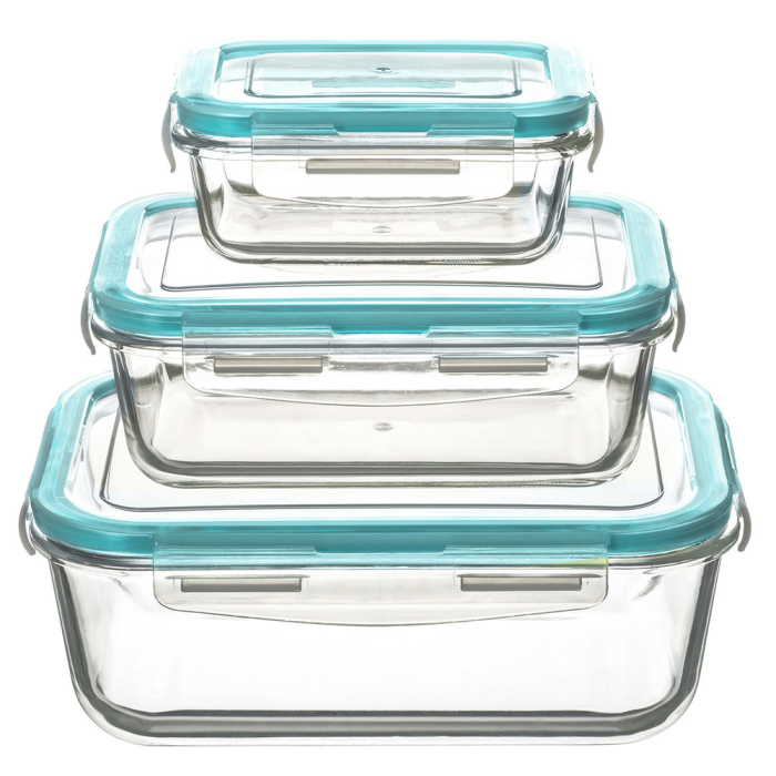 Set 3 recipiente 5Five Clipeat din sticla borosilicata, cu capace etanse, 330ml / 800ml / 1730ml, transparent [1]