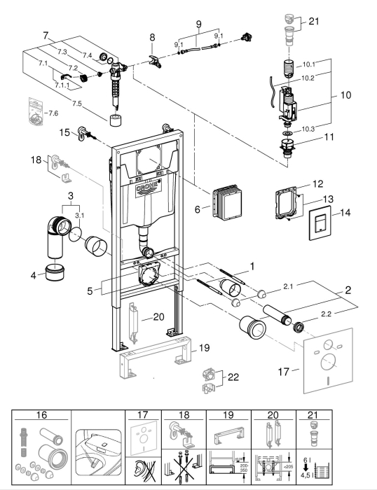 Set 3in1 cadru WC Grohe 388112430, 1130 mm, 500 mm, 90, 110 mm, 2 moduri spalare, incastrat, uscata, otel [3]