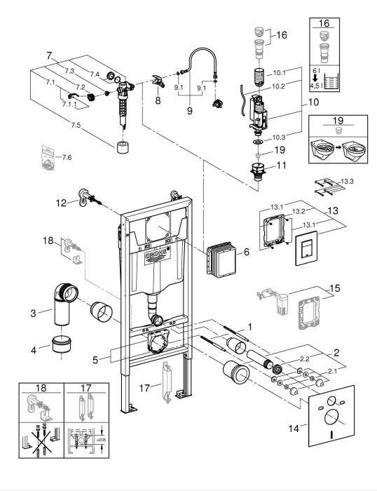 Set 3in1 cadru WC Grohe 39930000, 1130 mm, 500 mm, 90, 110 mm, 2 moduri spalare, incastrat, clapeta crom [5]