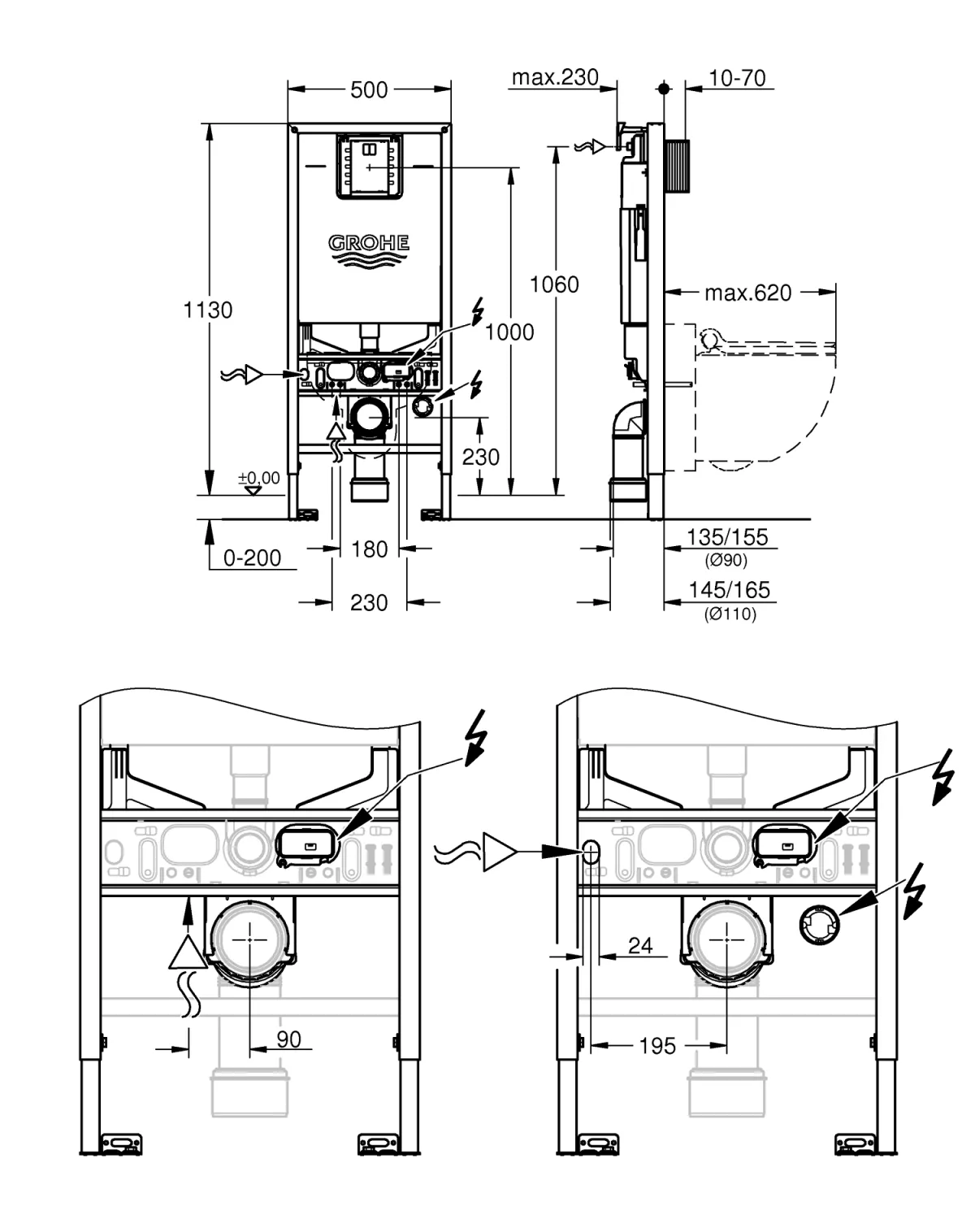 Set 3in1 rezervor WC Grohe Rapid SLX 39598000, antifonare, burduf S, otel [3]