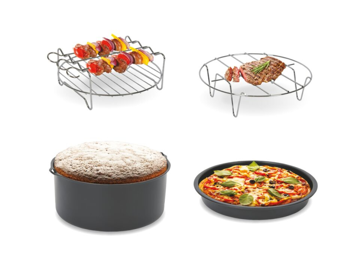 Set 4 accesorii Tefal XA113010, 20 cm, compatibile cu friteuzele Easy Fry XXL, tava pentru pizza, vas pentru copt, gratar pentru friptura, suport p [2]