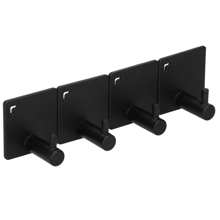 Set 4 agatatori tip cuier pentru baie, sistem fixare inclus, aluminiu, negru [11]