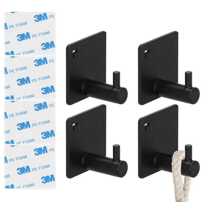 Set 4 agatatori tip cuier pentru baie, sistem fixare inclus, aluminiu, negru [9]