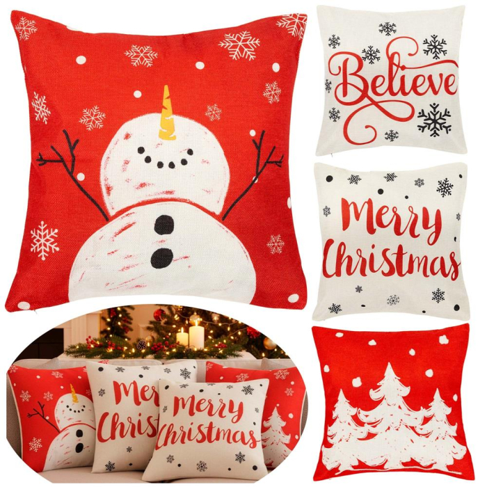 Set 4 fete de perna decorative, 40x40 cm, motive de Craciun, rosu alb [4]