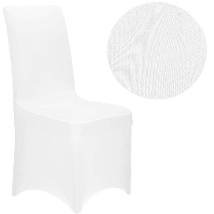Set 4 huse universale scaune evenimente poliester spandex, marime universala, banda elastica, alb [2]