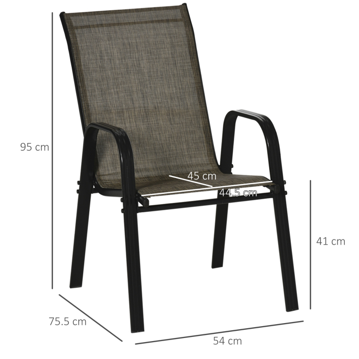  Set 4 Piese Scaune de Gradina cu Cotiere, Scaune de Exterior Stivuibile din Metal si Tesatura Respirabila, Maro [3]