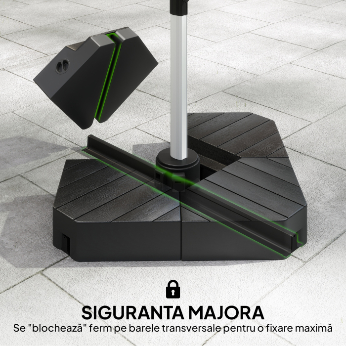  Set 4 placi de baza pentru umbrela suspendata, umplute cu apa sau nisip pana la 80 kg, negru [6]