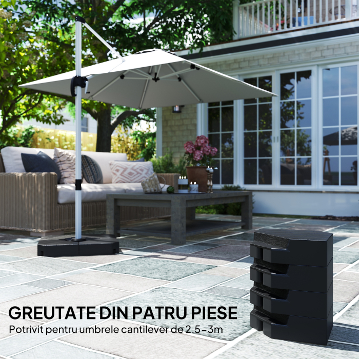  Set 4 placi de baza pentru umbrela suspendata, umplute cu apa sau nisip pana la 80 kg, negru [4]