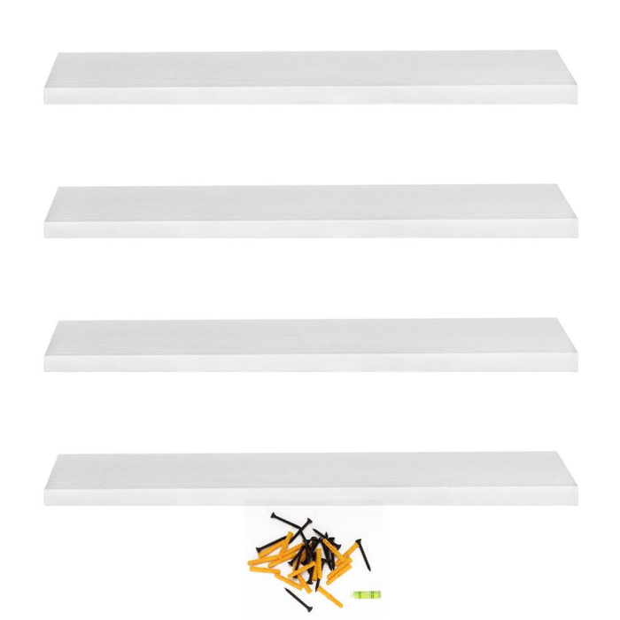 Set 4 rafturi supendate de perete, MDF cu suport metalic ingropat, 40x15 cm, alb [15]