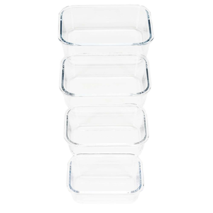 Set 4 recipiente din sticla termorezistenta, cu capac etans, BPA free, 350ml / 600ml / 1000ml / 1450ml , transparent [10]