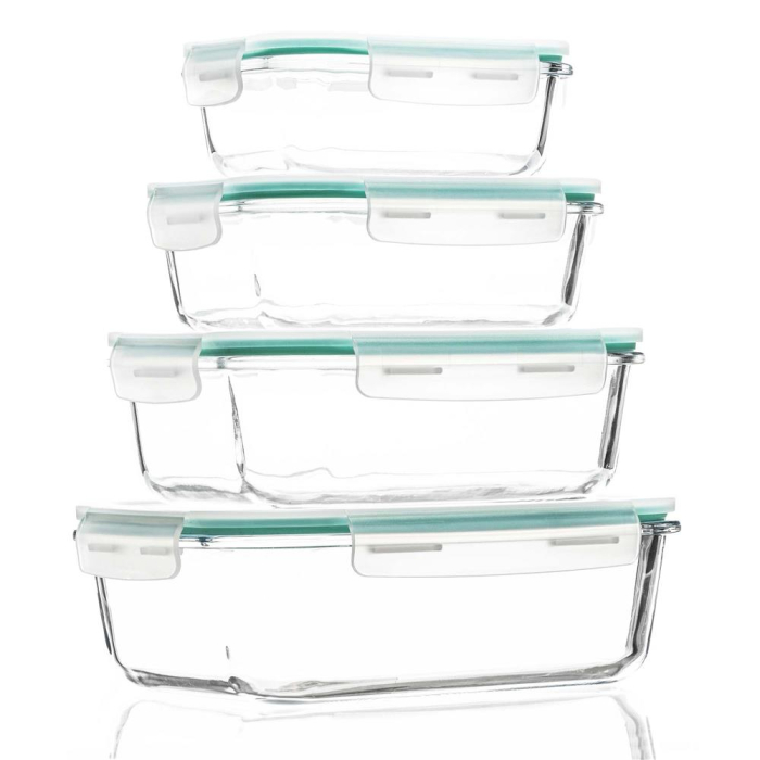 Set 4 recipiente din sticla termorezistenta, cu capac etans, BPA free, 350ml / 600ml / 1000ml / 1450ml , transparent [2]