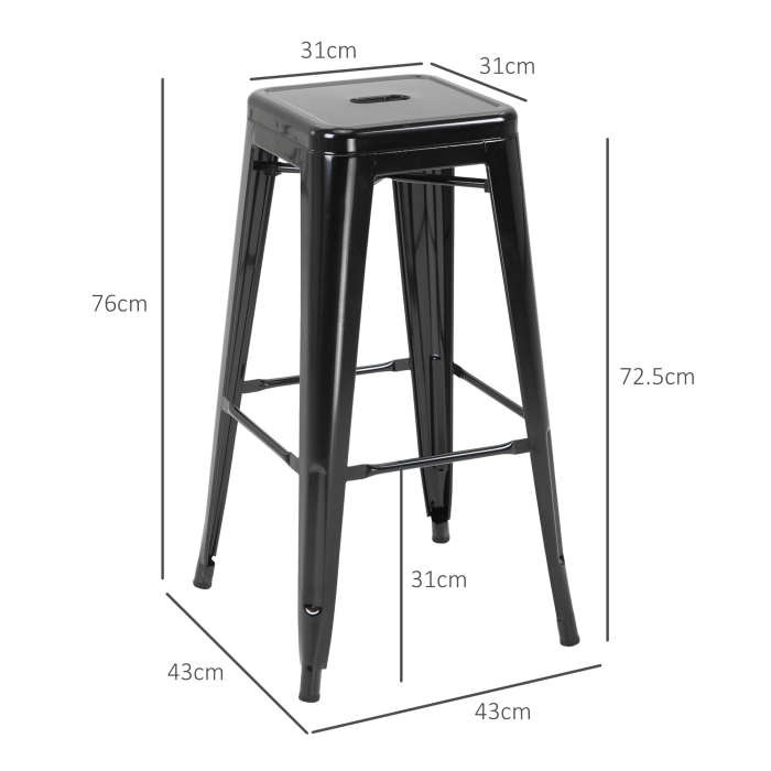  Set 4 Scaune de Bar din Metal cu Suport pentru Picioare pentru Interior si Exterior, 43x43x76 cm, Negru [3]