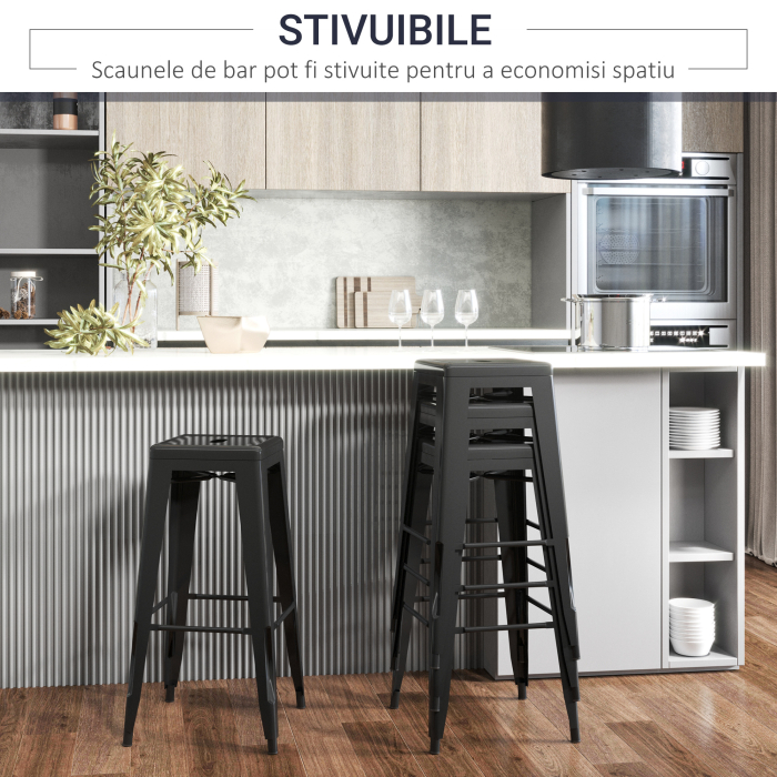  Set 4 Scaune de Bar din Metal cu Suport pentru Picioare pentru Interior si Exterior, 43x43x76 cm, Negru [6]