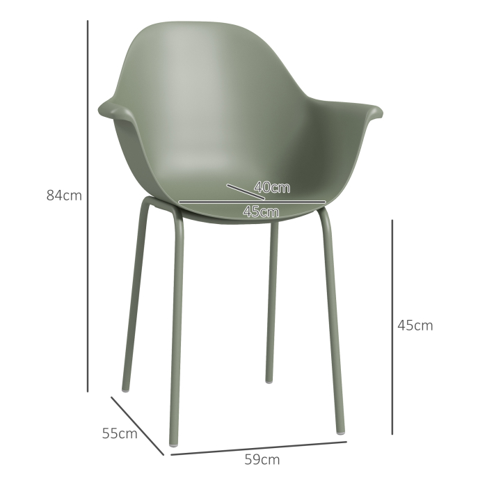  Set 4 Scaune de Exterior 59x55x84 cm din PP si Otel Verde [3]