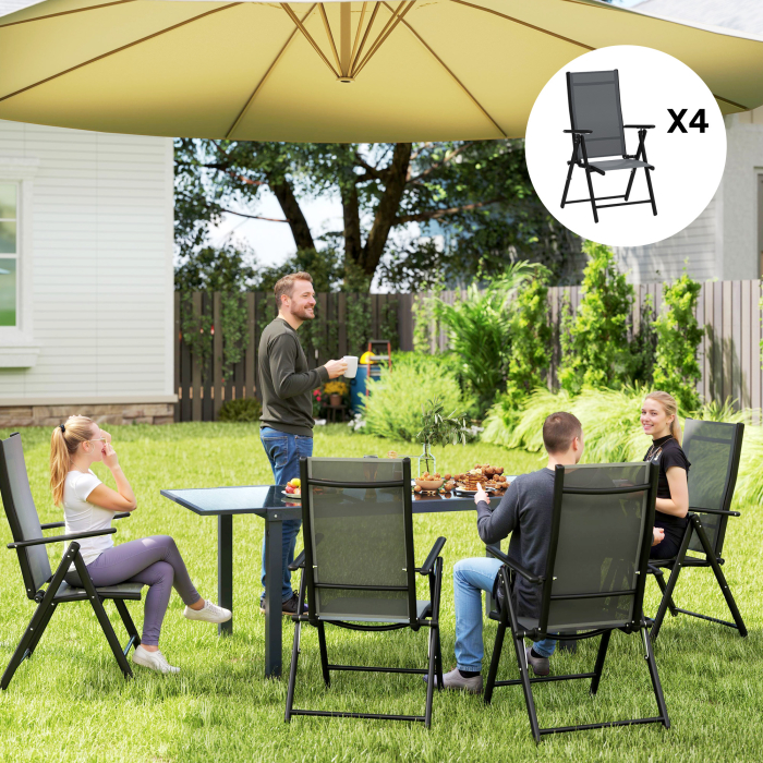  Set 4 Scaune de Gradina Pliabile si Respirabile cu Brate, din Otel si Poliester, 56x69x106 cm, Gri [2]