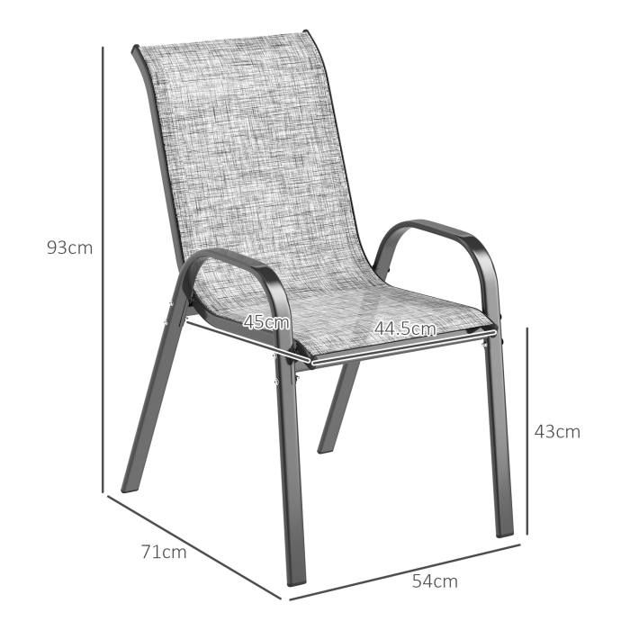  Set 4 Scaune de Gradina Stivuibile cu Brate Curbate, din Otel si Material Respirabil, 54x71x93 cm, Gri [3]
