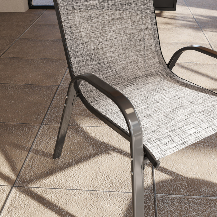  Set 4 Scaune de Gradina Stivuibile cu Brate Curbate, din Otel si Material Respirabil, 54x71x93 cm, Gri [8]