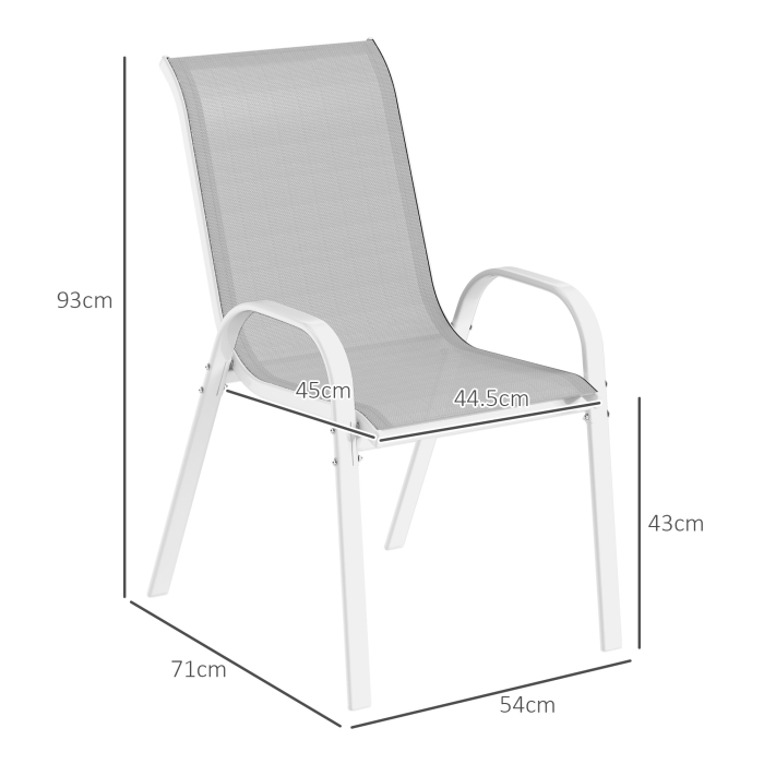  Set 4 Scaune de Gradina Stivuibile cu Brate Curbate, din Otel si tesatura Respirabila, 54x71x93 cm, Gri Alb [3]