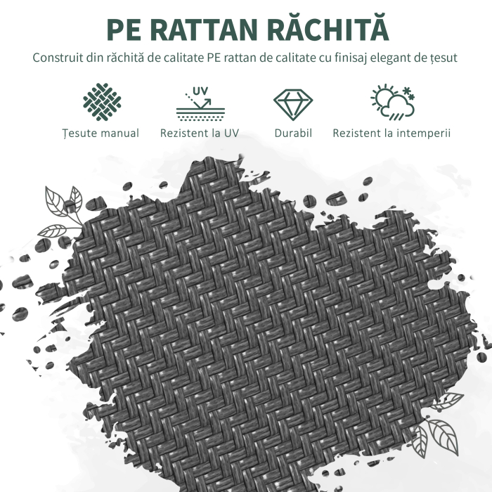  Set 4 Scaune de Gradina Stivuibile cu Manere din Ratan PE si Otel, Gri [6]