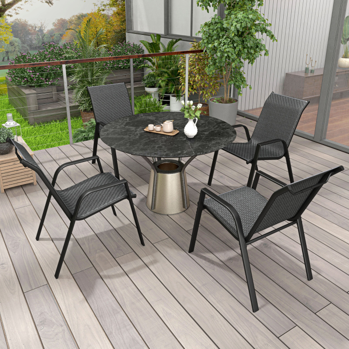  Set 4 Scaune de Gradina Stivuibile cu Manere din Ratan PE si Otel, Gri [2]