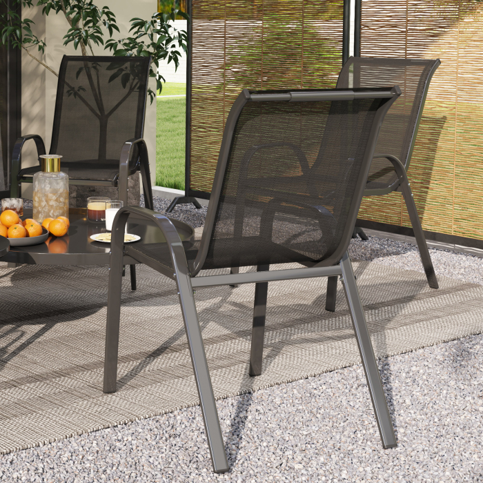  Set 4 Scaune de Gradina Stivuibile din Otel si tesatura de Plasa Respirabila, 54x71x93 cm, Negru [9]