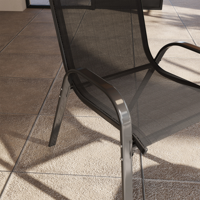  Set 4 Scaune de Gradina Stivuibile din Otel si tesatura de Plasa Respirabila, 54x71x93 cm, Negru [8]