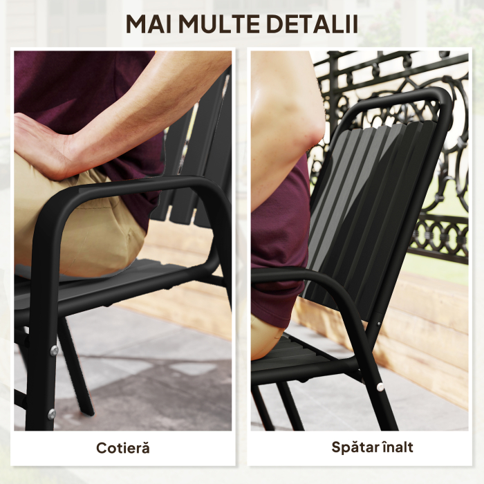  Set 4 Scaune de Gradina Stivuibile Scaune de Exterior 56x66x91 cm Negru [7]
