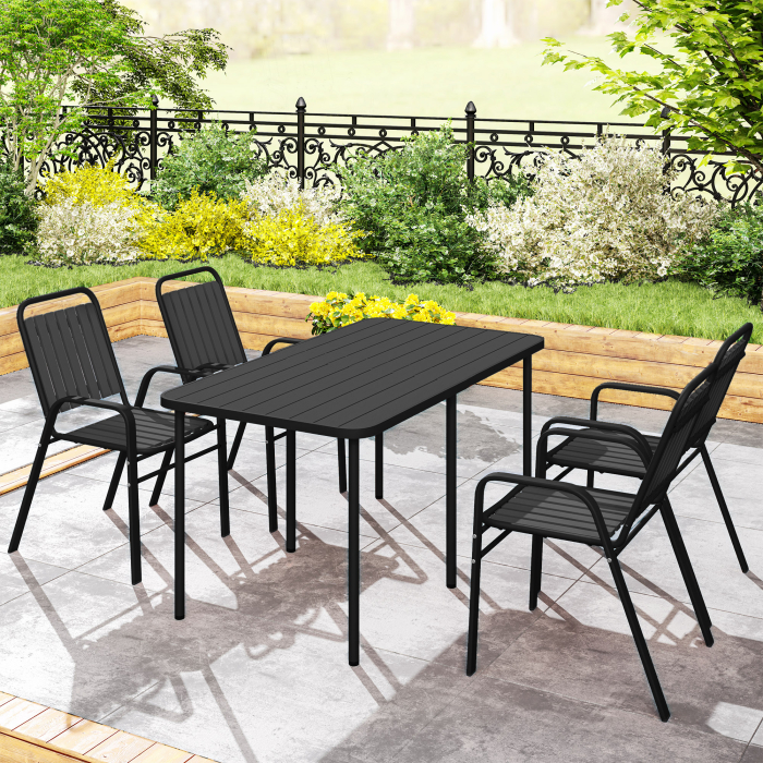  Set 4 Scaune de Gradina Stivuibile Scaune de Exterior 56x66x91 cm Negru [9]