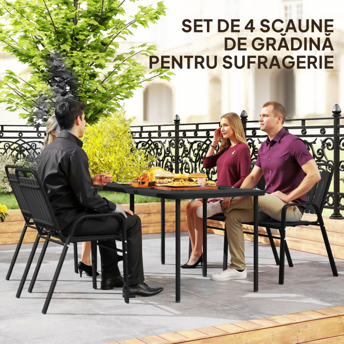  Set 4 Scaune de Gradina Stivuibile Scaune de Exterior 56x66x91 cm Negru [4]