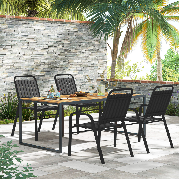  Set 4 Scaune de Gradina Stivuibile Scaune de Exterior 56x66x91 cm Negru [8]