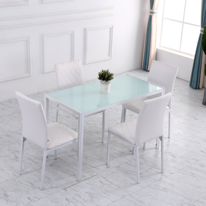  Set 4 Scaune Dining - Tapitate cu Piele Ecologica Alba [6]