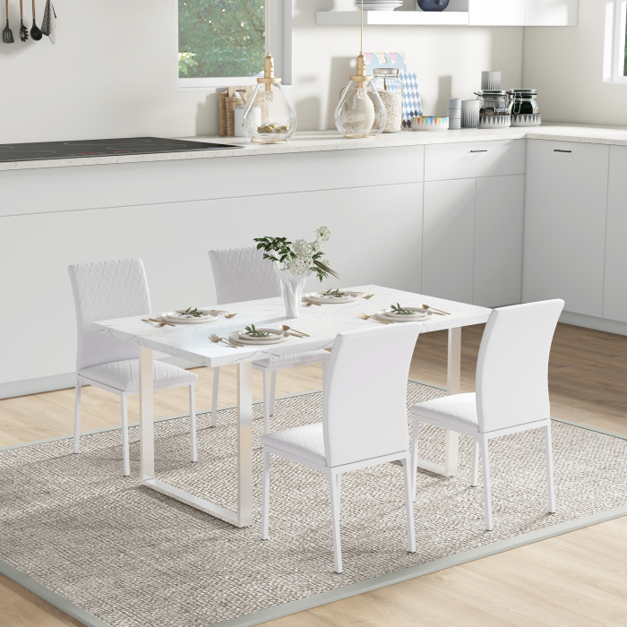  Set 4 Scaune Dining - Tapitate cu Piele Ecologica Alba [8]