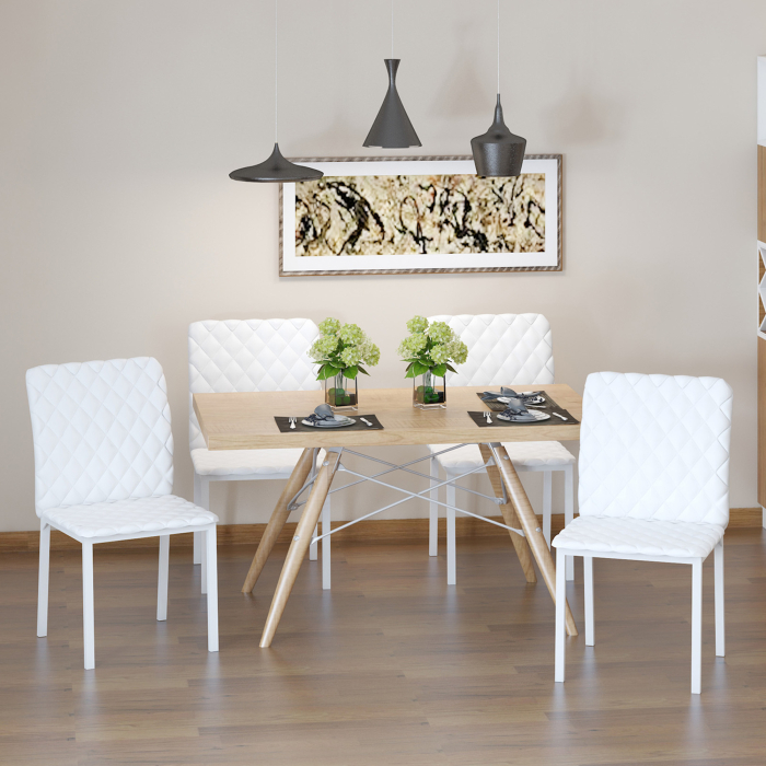  Set 4 Scaune Dining - Tapitate cu Piele Ecologica Alba [9]