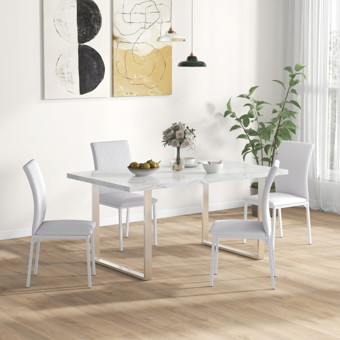  Set 4 Scaune Dining - Tapitate cu Piele Ecologica Alba [7]
