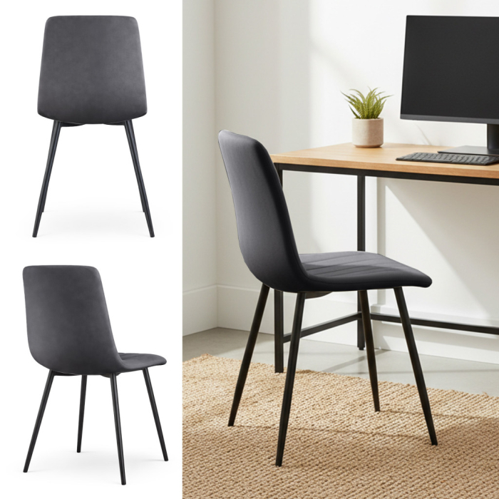 Set 4 scaune dining tapitate din catifea, capitonate Livo, 46x44x87 cm, maxim 130 kg, gri inchis [8]