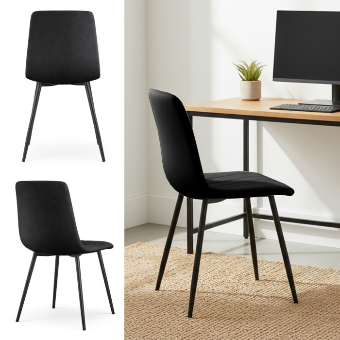 Set 4 scaune dining tapitate din catifea, capitonate Livo, 46x44x87 cm, maxim 130 kg, negru [8]