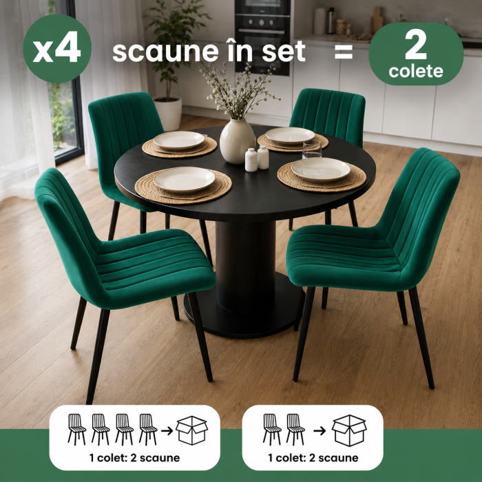 Set 4 scaune dining tapitate din catifea, capitonate Livo, 46x44x87 cm, maxim 130 kg, verde [9]