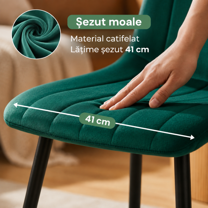 Set 4 scaune dining tapitate din catifea, capitonate Livo, 46x44x87 cm, maxim 130 kg, verde [5]
