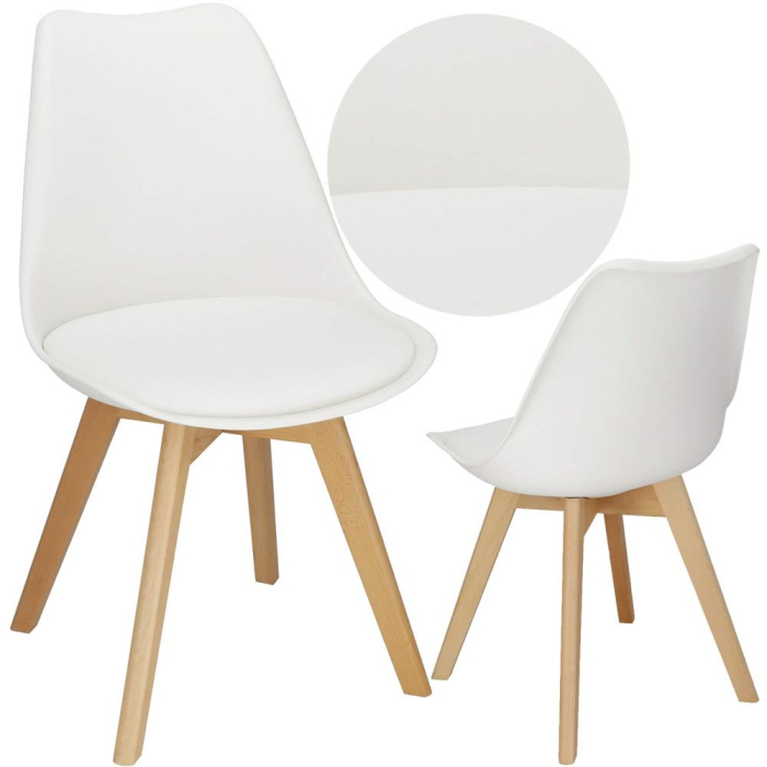 Set 4 scaune dining Verdhe pentru bucatarie cu perna tapitata cu piele ecologica, 44x82cm, alb [2]